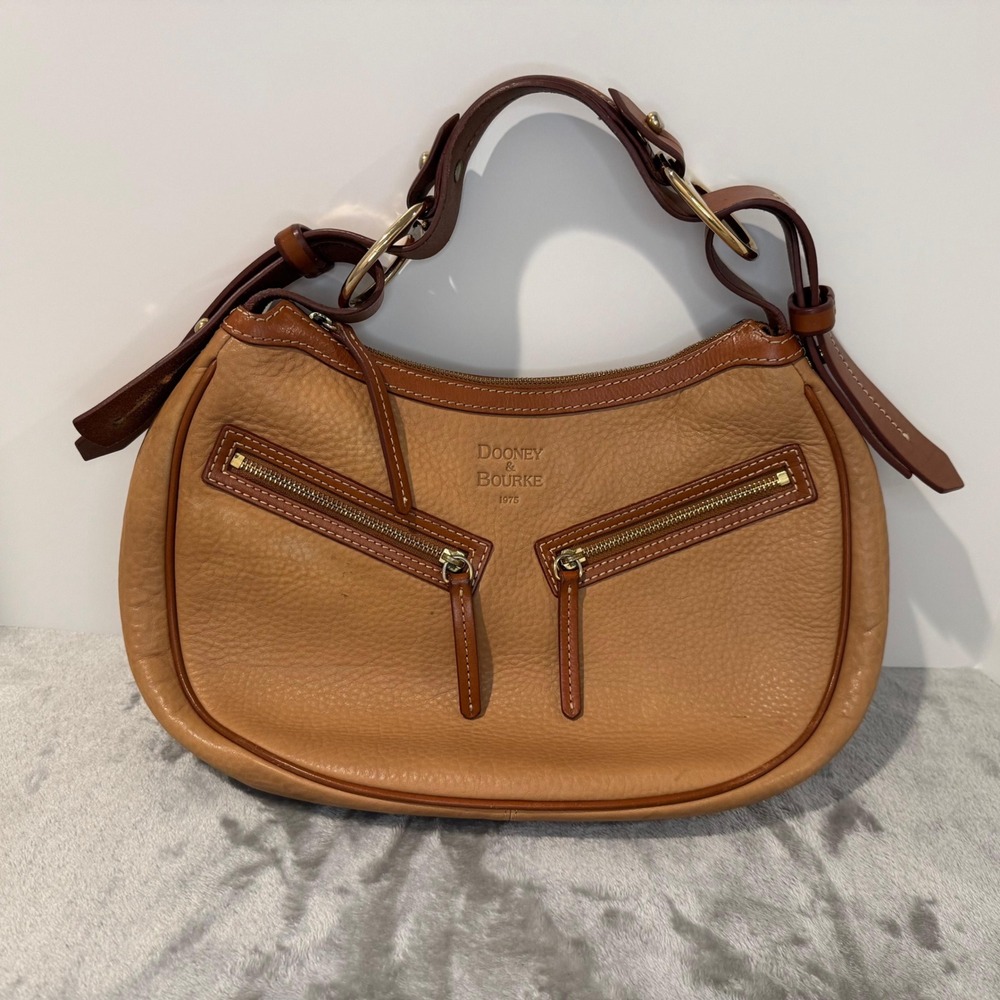 Dooney & Bourke Hobo Bag Tan Brown Medium Circle Purse Pebble Leather Y2K Rare